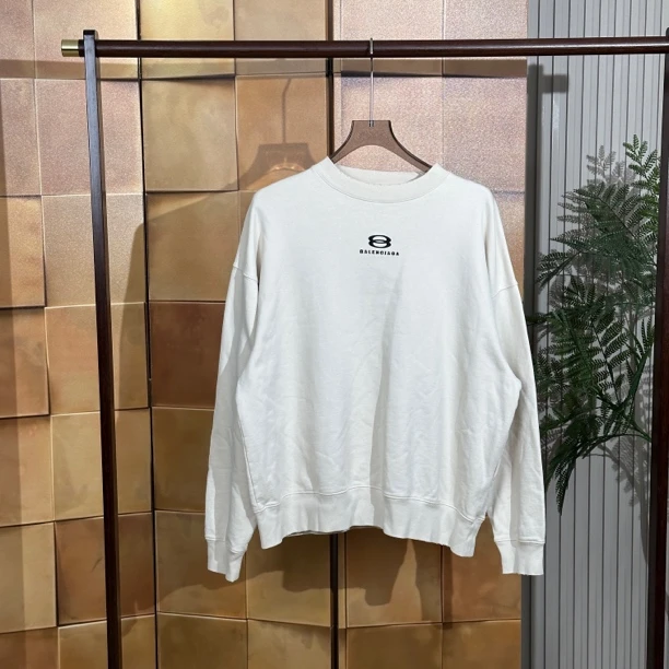 Balenciaga 米白色破坏刺绣双环字母logo卫衣/os s码/全新/20503