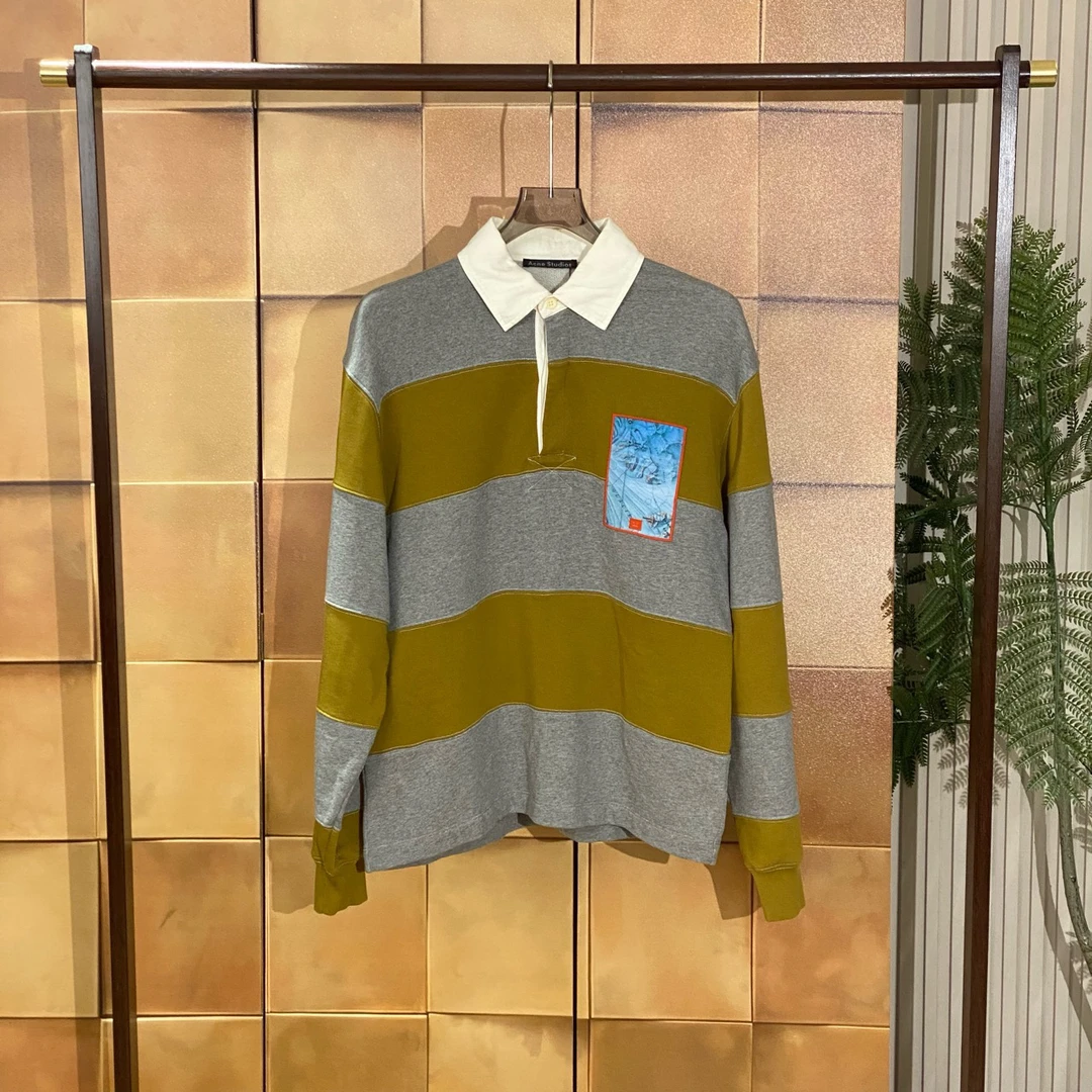 Acne Studios拼色条纹刺绣笑脸Polo卫衣/os s码/99新/24419