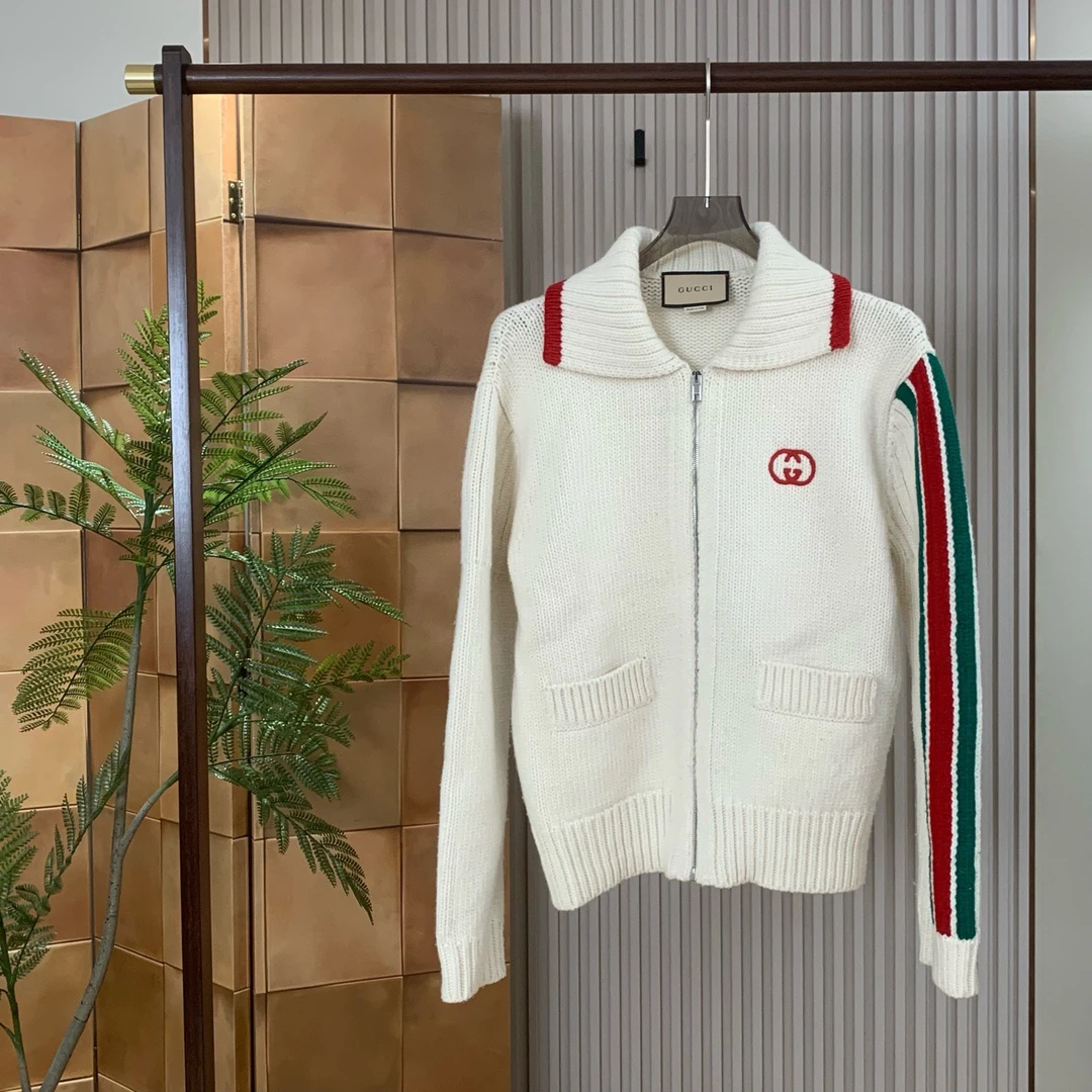 Gucci 24ss红绿条纹刺绣双环logo羊毛外套/os s码/99新/15151