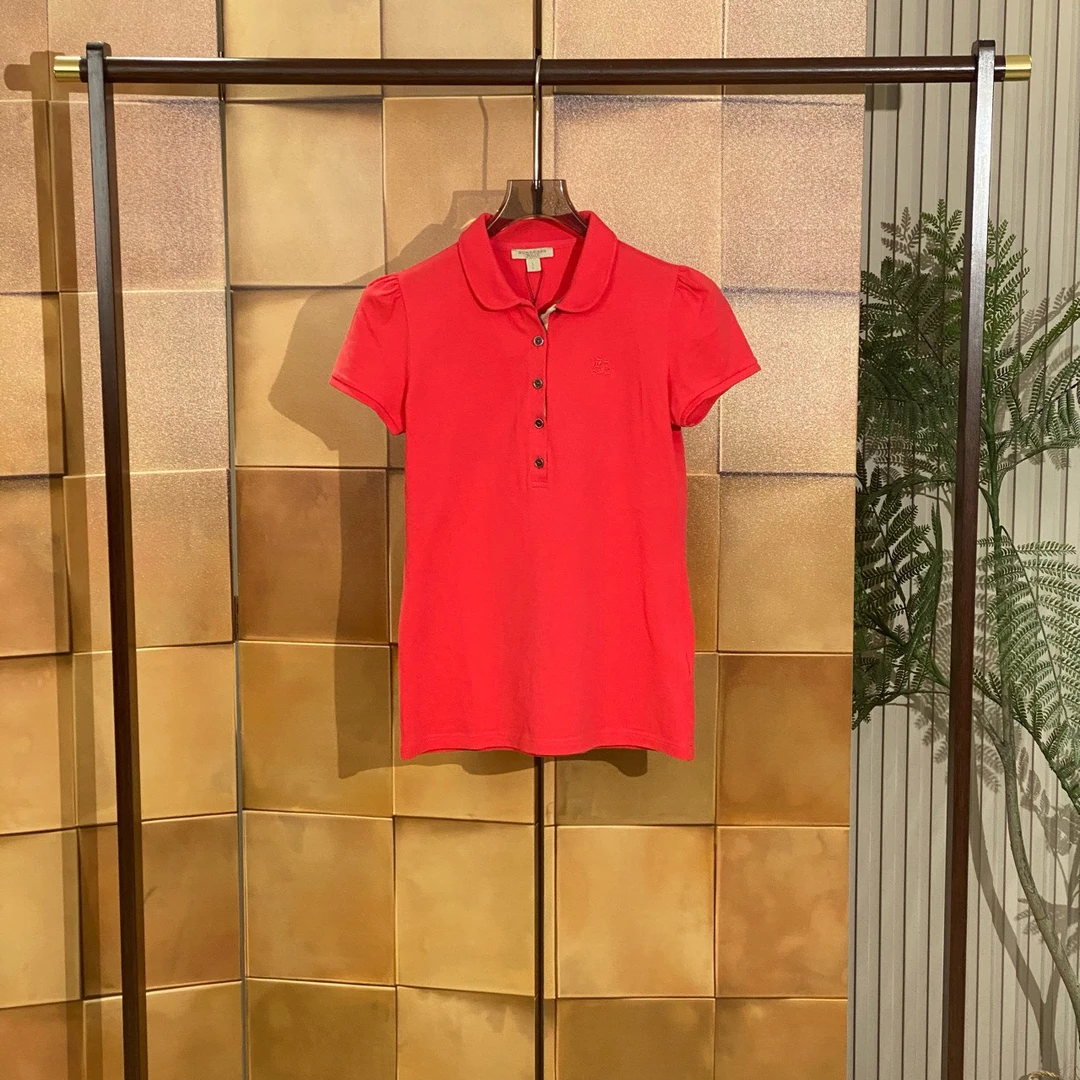 Burberry红色刺绣战马logo短袖Polo衫/s码/99新/女20215