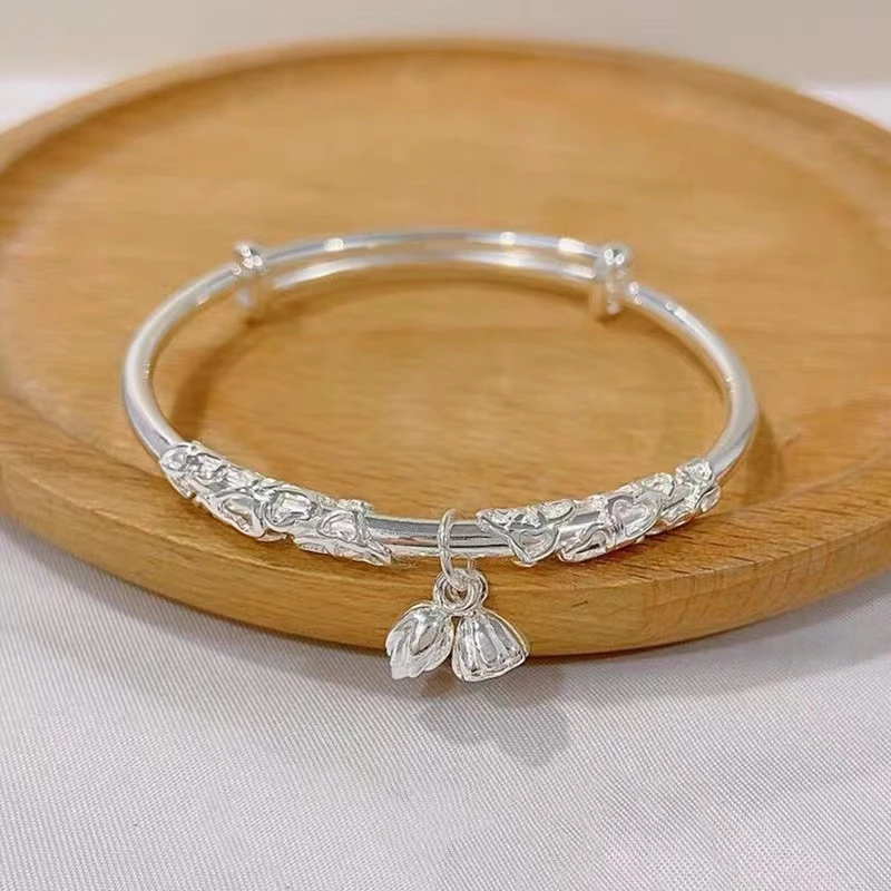 【B40】繁花莲蓬推拉镯足银999.9手镯