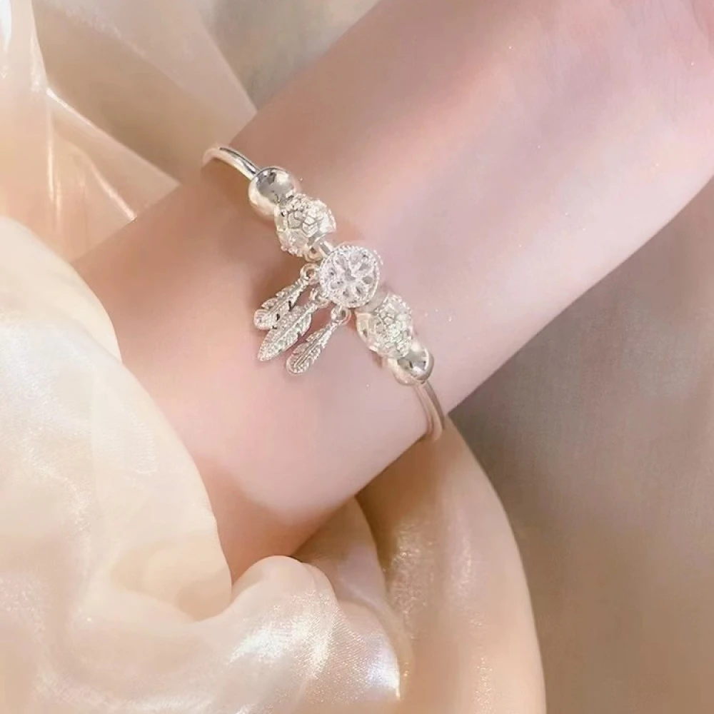 足银手镯 【B02】推拉捕梦网银手镯999古风手镯