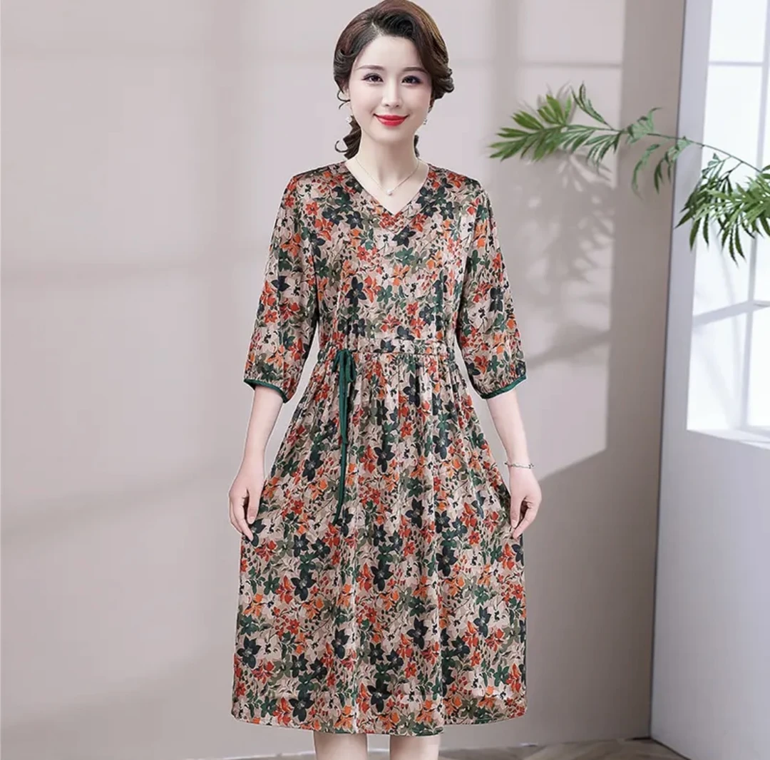 【遇见妳】5719新款V领红绿碎花收腰显瘦气质时尚女装连衣裙