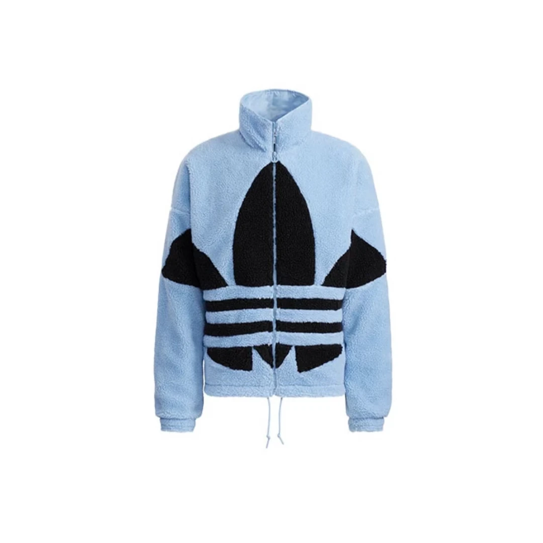 adidas  Sherpa Jacket 立领宽松Logo运动夹克外套 情侣款 天蓝色