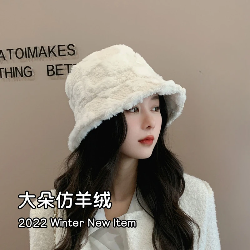 日系棋盘格纹渔夫帽子女秋冬季网红百搭素颜遮脸毛毛盆帽潮加绒子