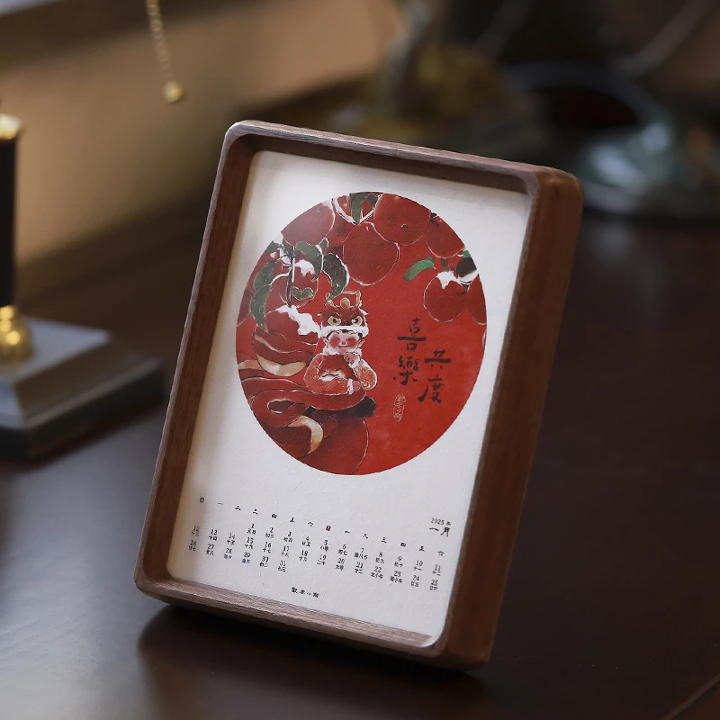 【虫子小院】北美黑胡桃木文创月历实木摆件（含12个月手绘画芯）