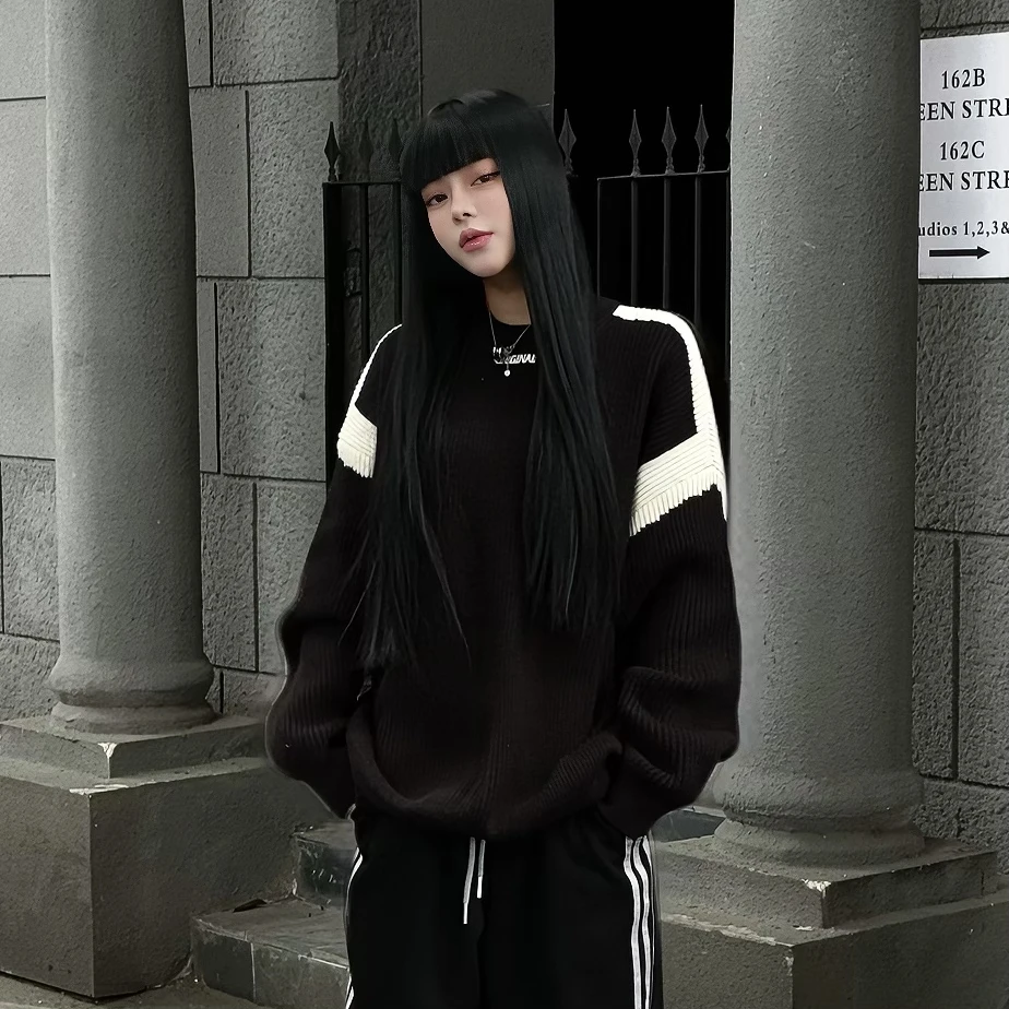 秋冬情侣男女同款慵懒氛围感针织外套韩版潮流宽松圆领毛衣男冬季