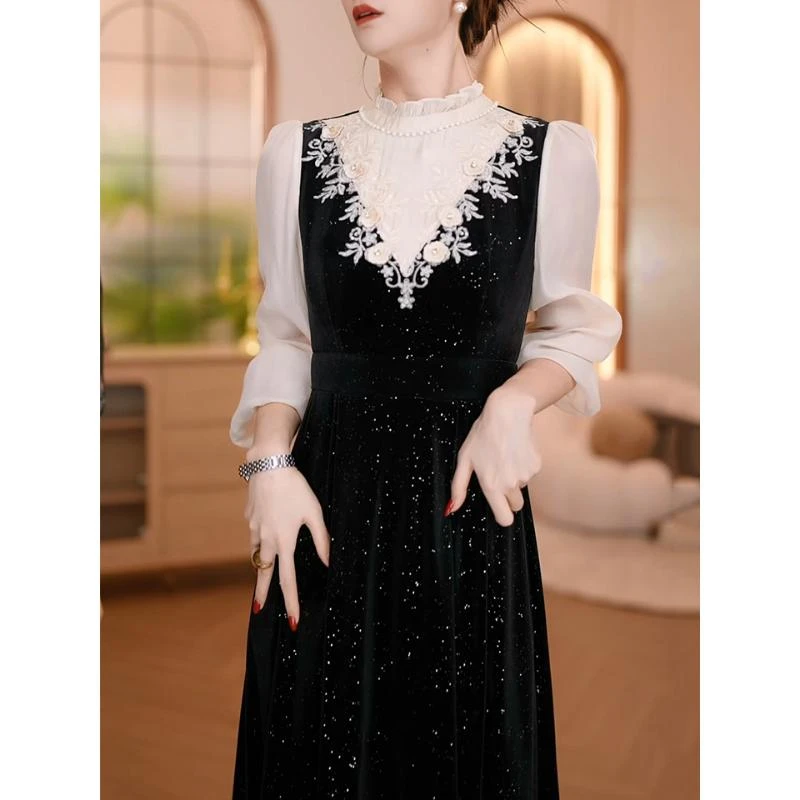 高级感法式洋气拼接连衣裙女2024秋季新款轻奢高贵显瘦气质中长裙