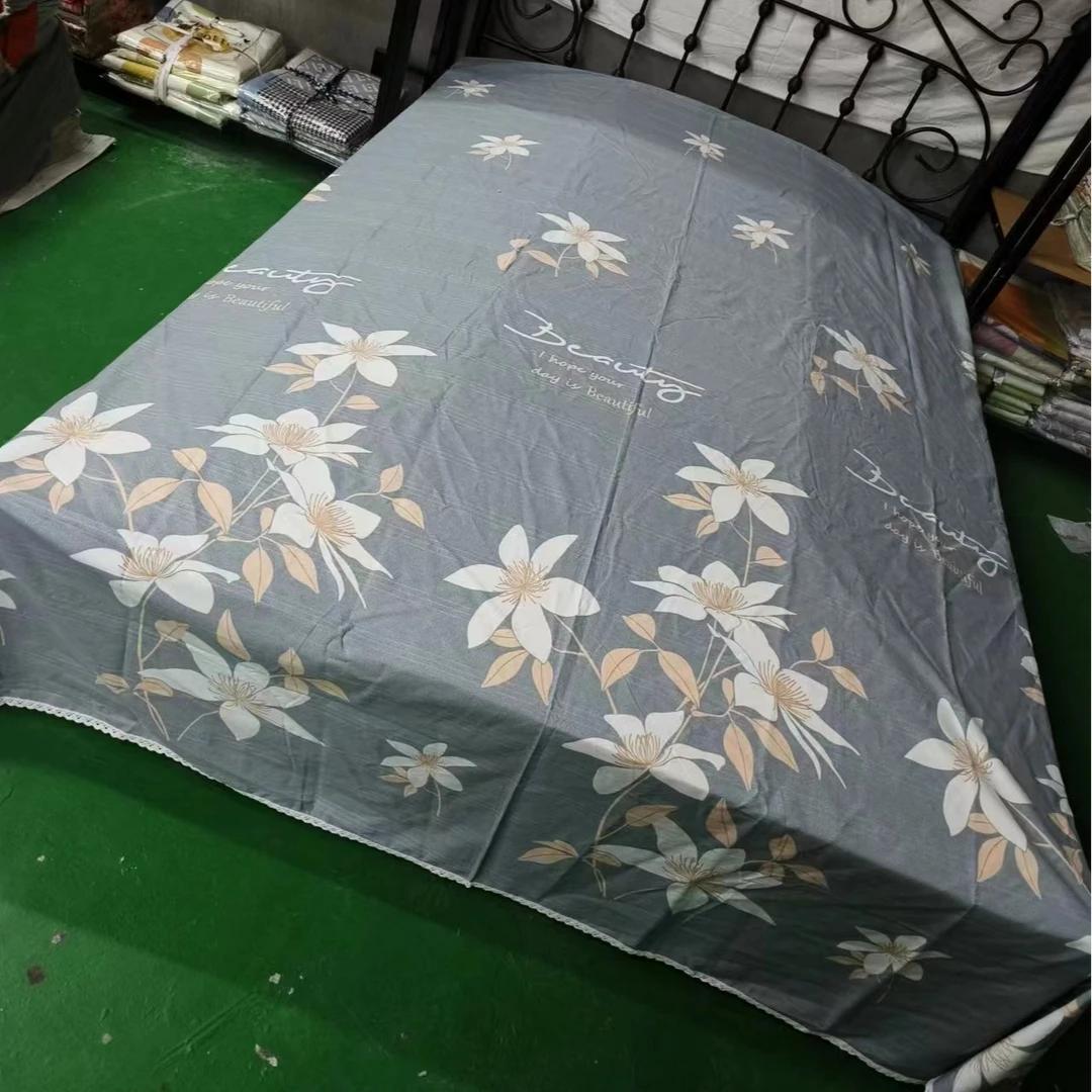 棉棉三枚缎卡圆角花边床单