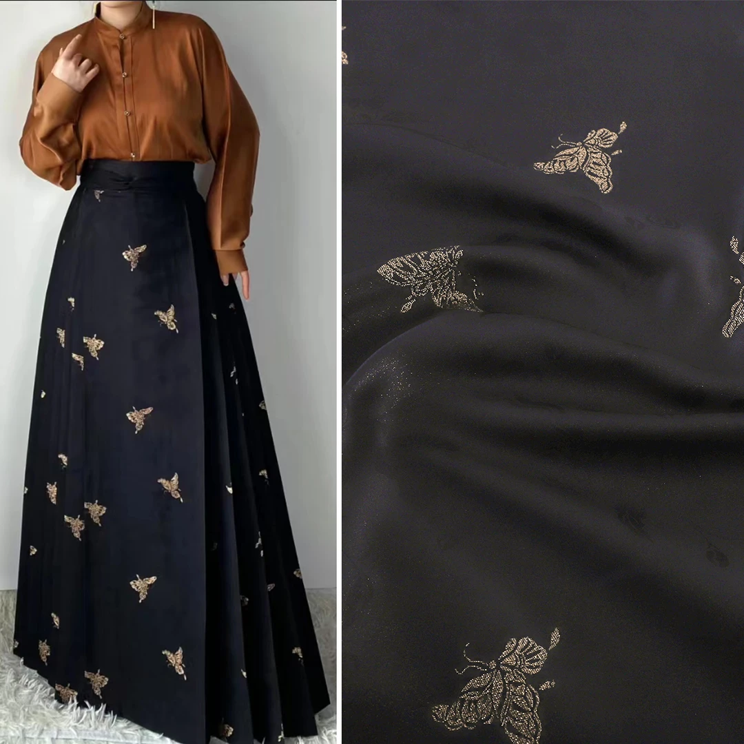 【SY028百蝶】马面裙汉服国风布料妆花织金暗纹提花缎服装面料