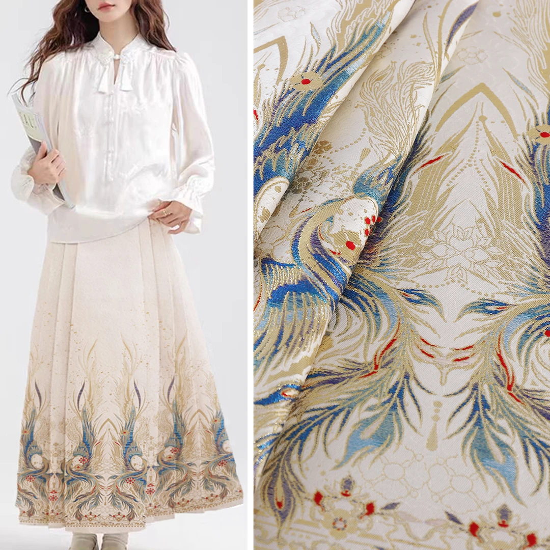 【SY003凤语微澜】原创汉服织金面料汉服马面布妆花金线提花布