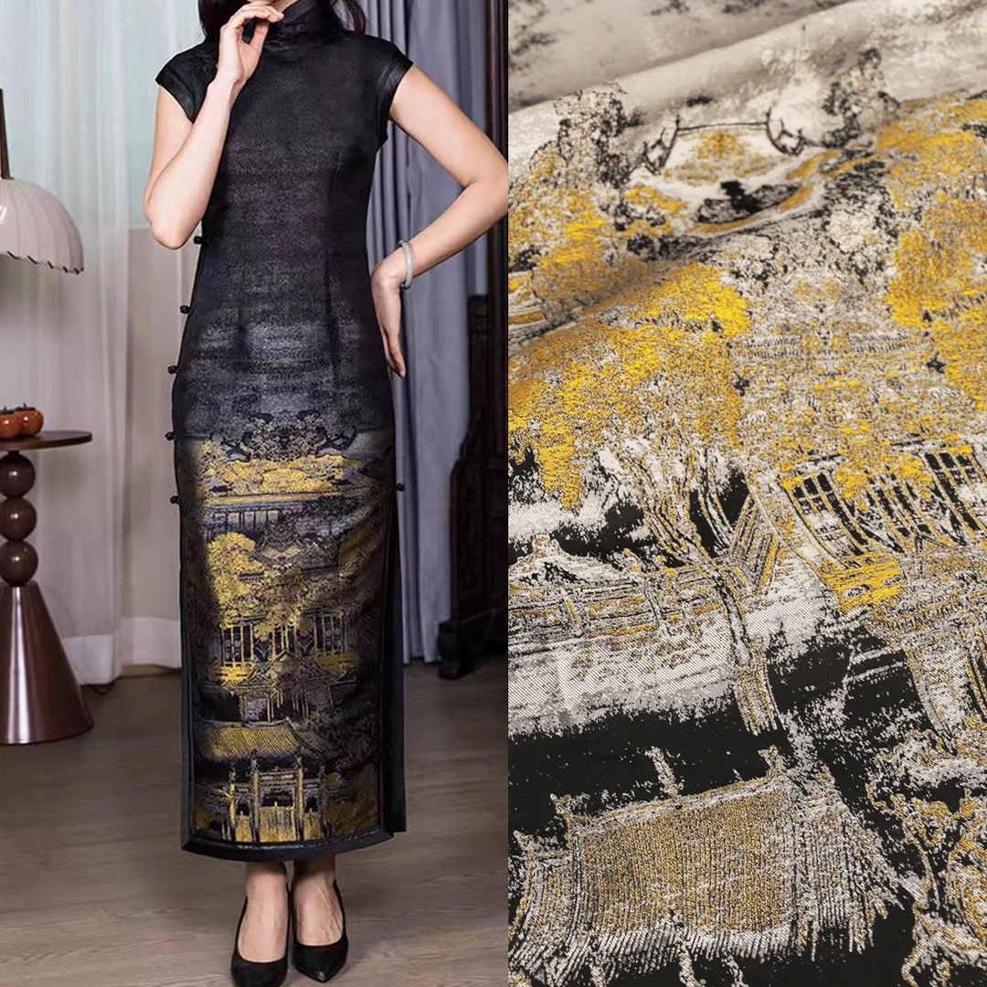 《FS128汉宫秋月》国风服装仿宋锦面料马甲马面裙提花布料