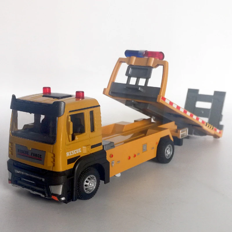 救援车合金车模型声光回力平板拖车仿真小汽车儿童玩具车