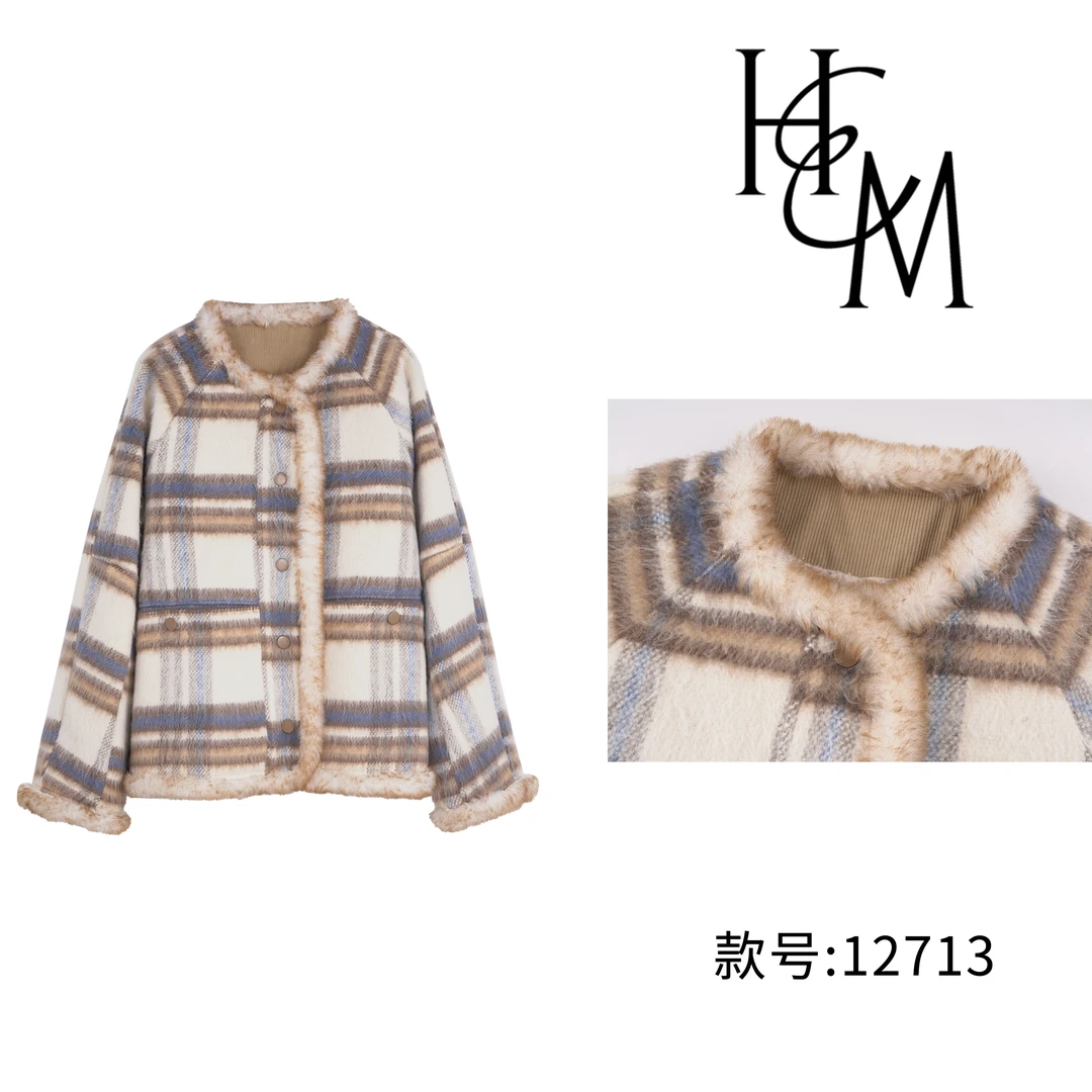 HUIERMAN/慧尔曼时尚设计师款复古美拉德加绒外套【12713】