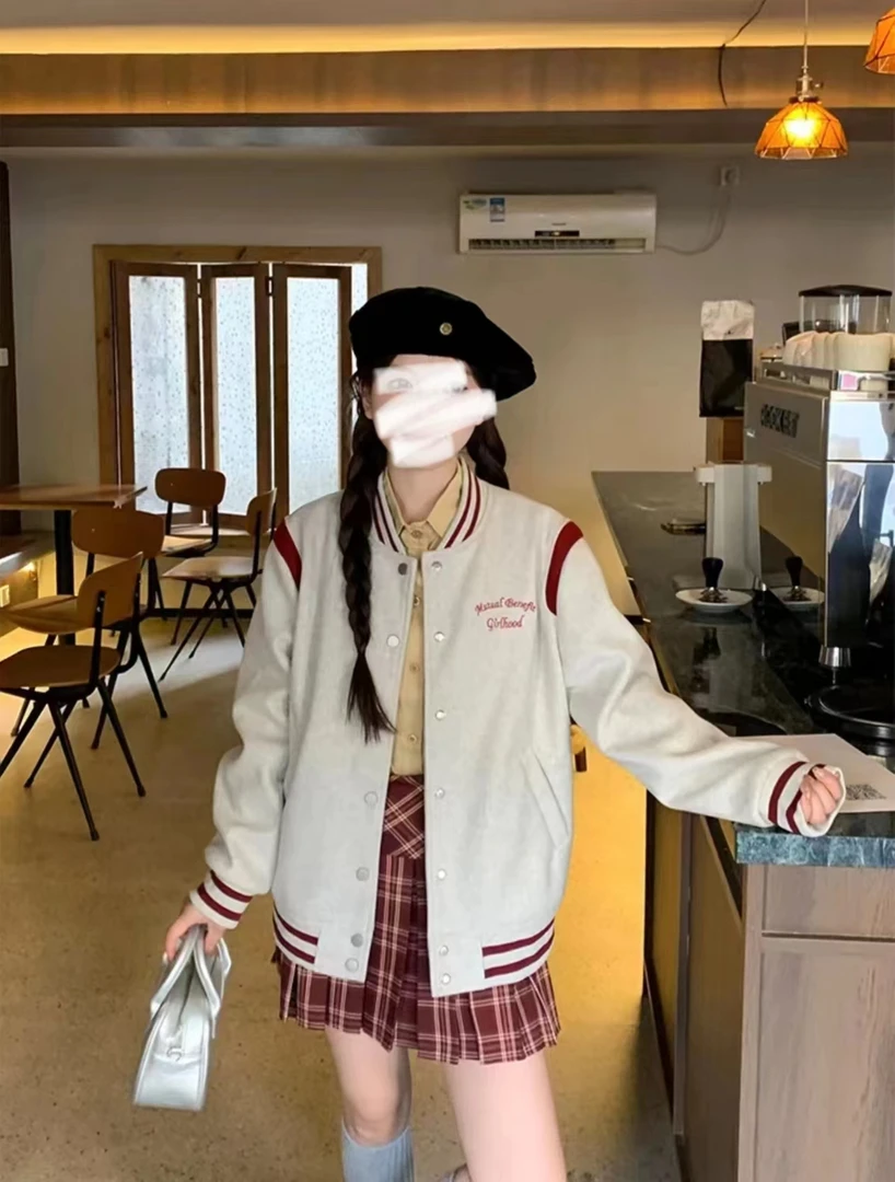 棒球服外套女装2024韩系宽松小个子夹克上衣+半身裙套装G0052H