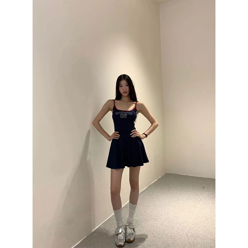 【原创】美高啦啦队 显瘦气质拼接复古设计感辣妹连衣裙【2410893】