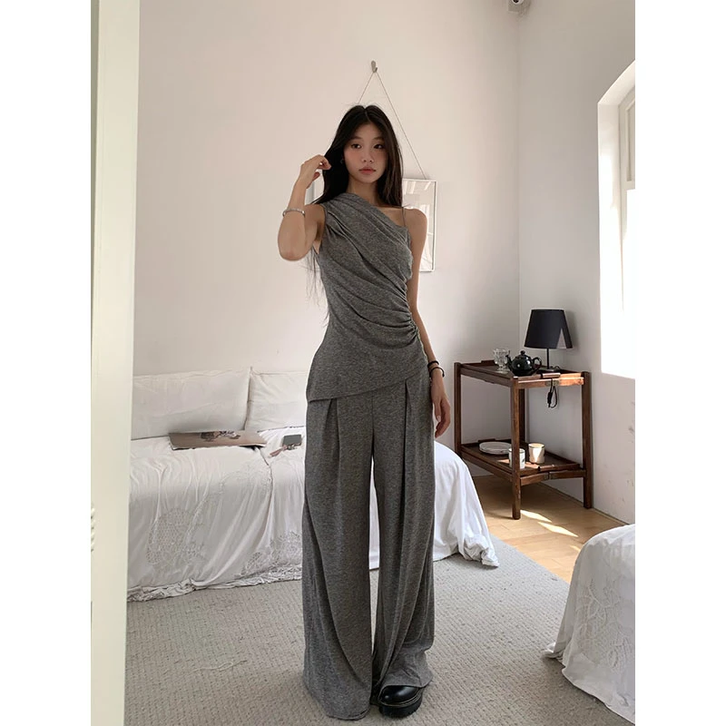 【现货】松弛人生 辣妹垂感百搭直筒宽松灰休闲裤【2410556】