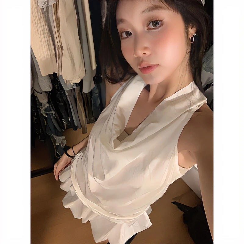 【清清】浅月温柔 辣妹显瘦白色纯欲风背心女上衣【2410519】