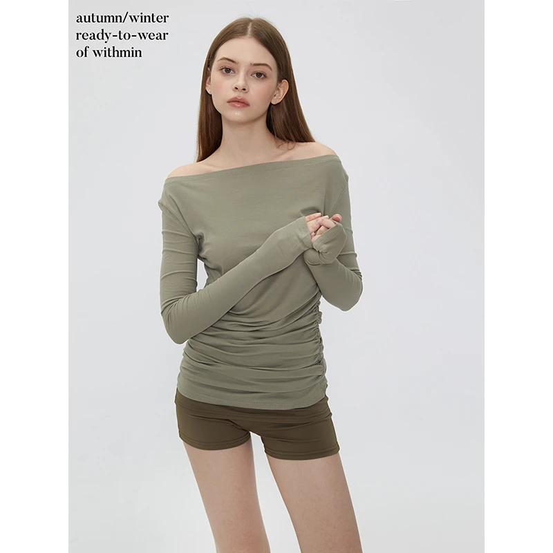 【现货】次日清晨 辣妹显瘦长袖打底不规则气质T恤上衣【2411102】