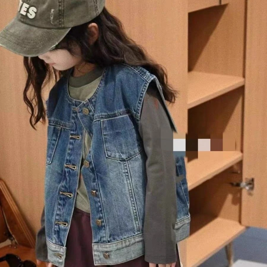 百搭女童牛仔马甲洋气时髦2025春秋装新款儿童背心男童上衣坎肩