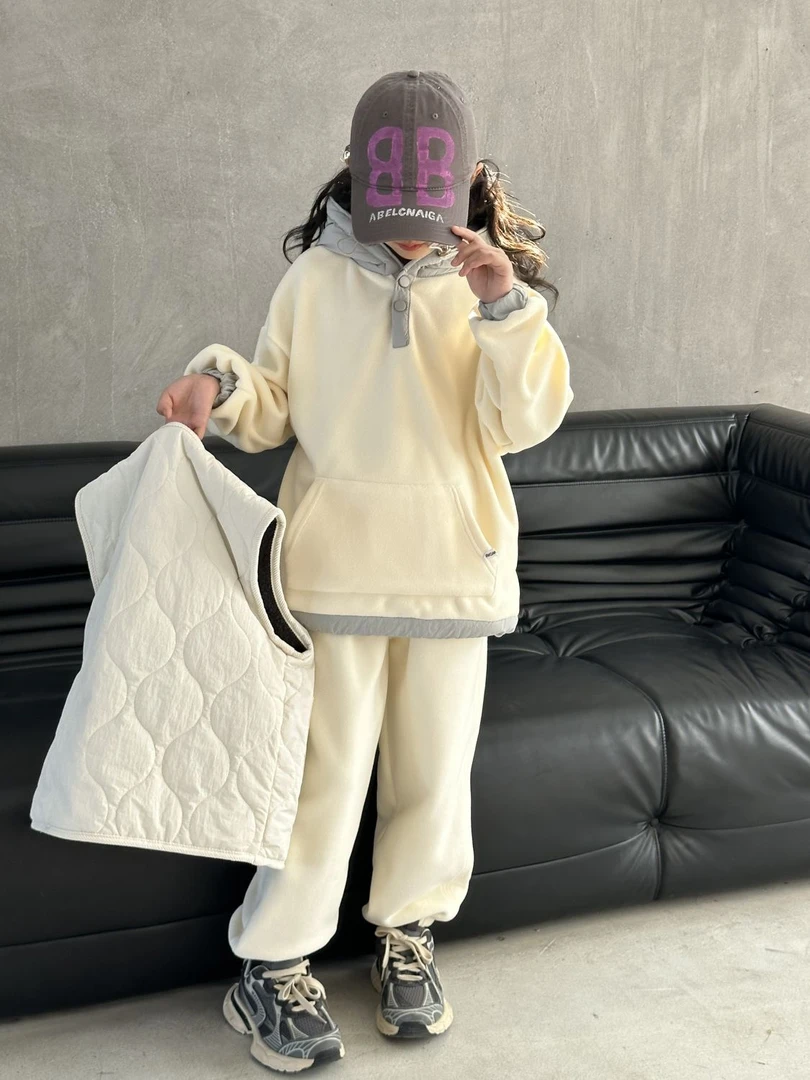 女童奥粒绒加绒加厚卫衣卫裤2025新款童装秋冬款洋气连帽中大童