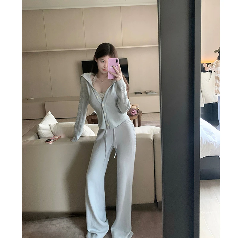 时尚套装女2025秋冬新款软糯海军领镂空针织衫高腰显瘦减龄休闲裤