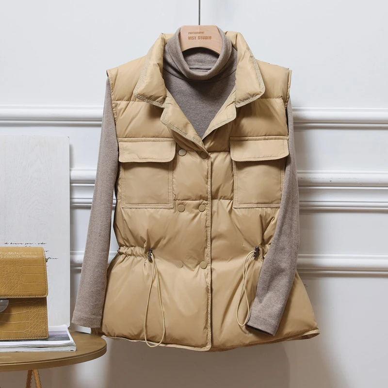 羽绒马甲女短款2024春秋韩版时尚立领收腰轻薄背心坎肩马夹外套潮