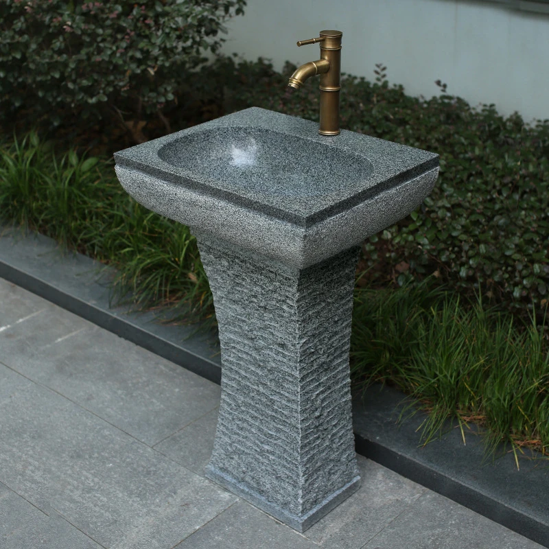 天然石头洗手台盆抛光多种水池立柱式洗脸盆一体落地式大理石室外