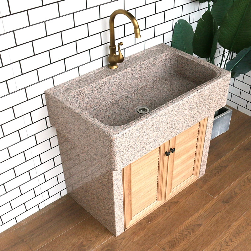 户外石头洗手池阳台石材水槽一体大理石庭院室外洗手盆花岗岩水池