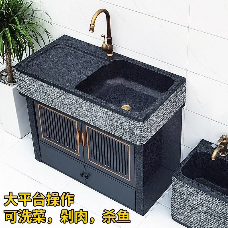 天然大理石洗衣池庭院水池台盆一体室外洗手盆户外洗手池石头水槽