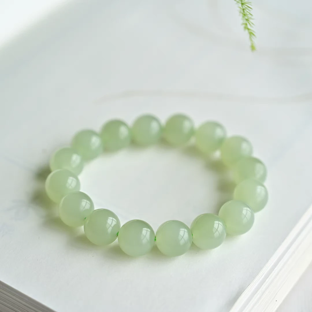 和田玉手链手串12mm女款多样性发1时尚绿色单圈串珠简约
