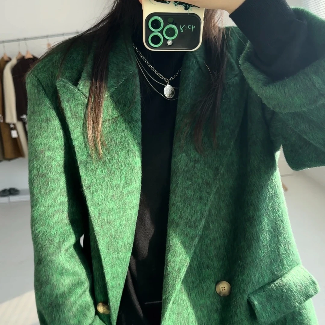 DRAN-120623高级感炫彩色双面呢大衣韩版宽松气质显瘦外套秋冬女