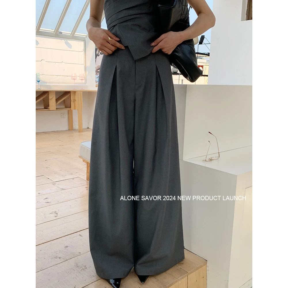 【ALONE SAVOR】灰系风，休闲高腰垂感百搭休闲裤精致显瘦阔腿裤P229
