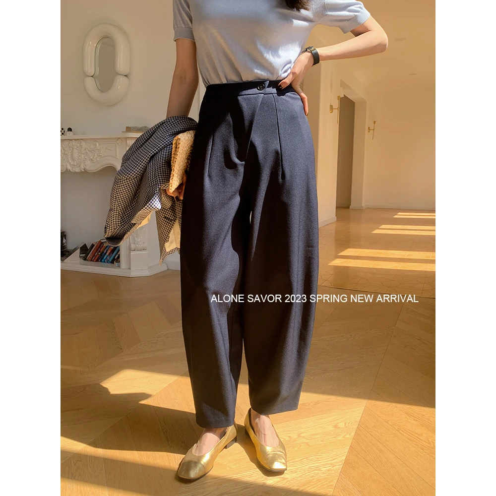 【ALONE SAVOR】半岛风情休闲阔腿裤小个子高腰显瘦九分萝卜裤3002