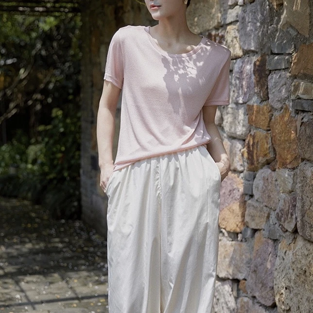 【美久仟】亮闪闪！桑蚕丝金葱圆领短袖女士夏季S070