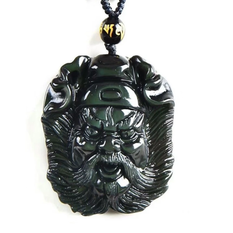 钟馗吊坠 天然黑曜石 彩曜石 霸气工艺雕刻 钟馗头 项坠时尚首饰