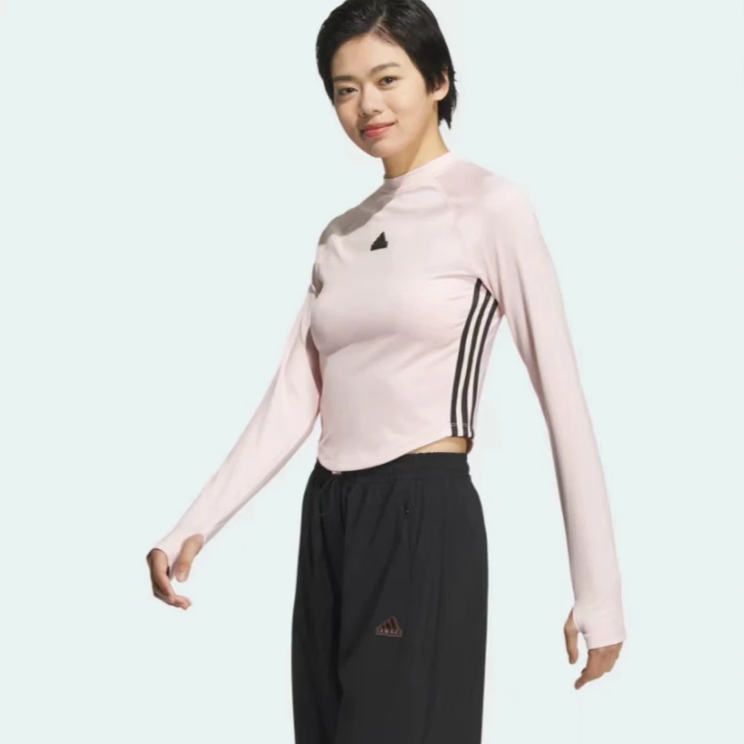 【滔搏联动】adidas/阿迪达斯秋速干三条纹运动休闲长袖T恤 JJ3600