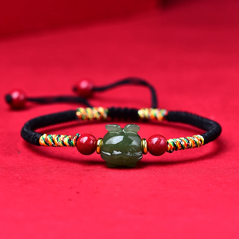 十二生肖兔天然和田玉招财龙红绳手链男女款端午本命年手绳原创款
