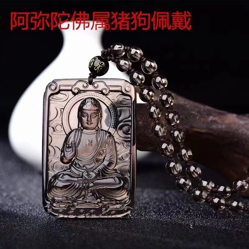 生肖属牛虎本命佛吊坠天然冰种黑曜石情侣八大守护神佛牌项坠男女