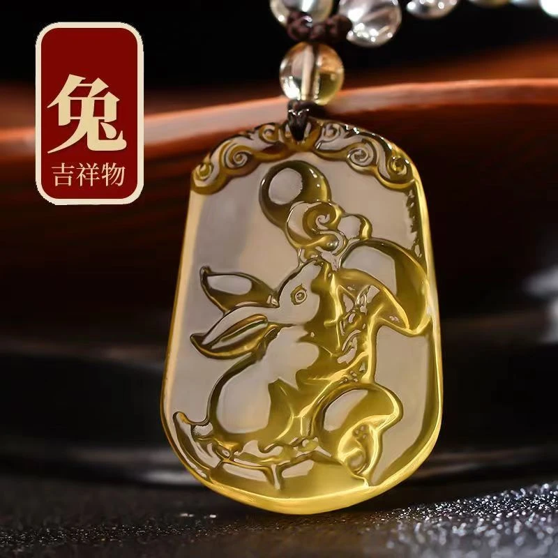 天然黄水晶十二生肖吊坠女属兔本命年挂件护身水晶项链饰品秋冬