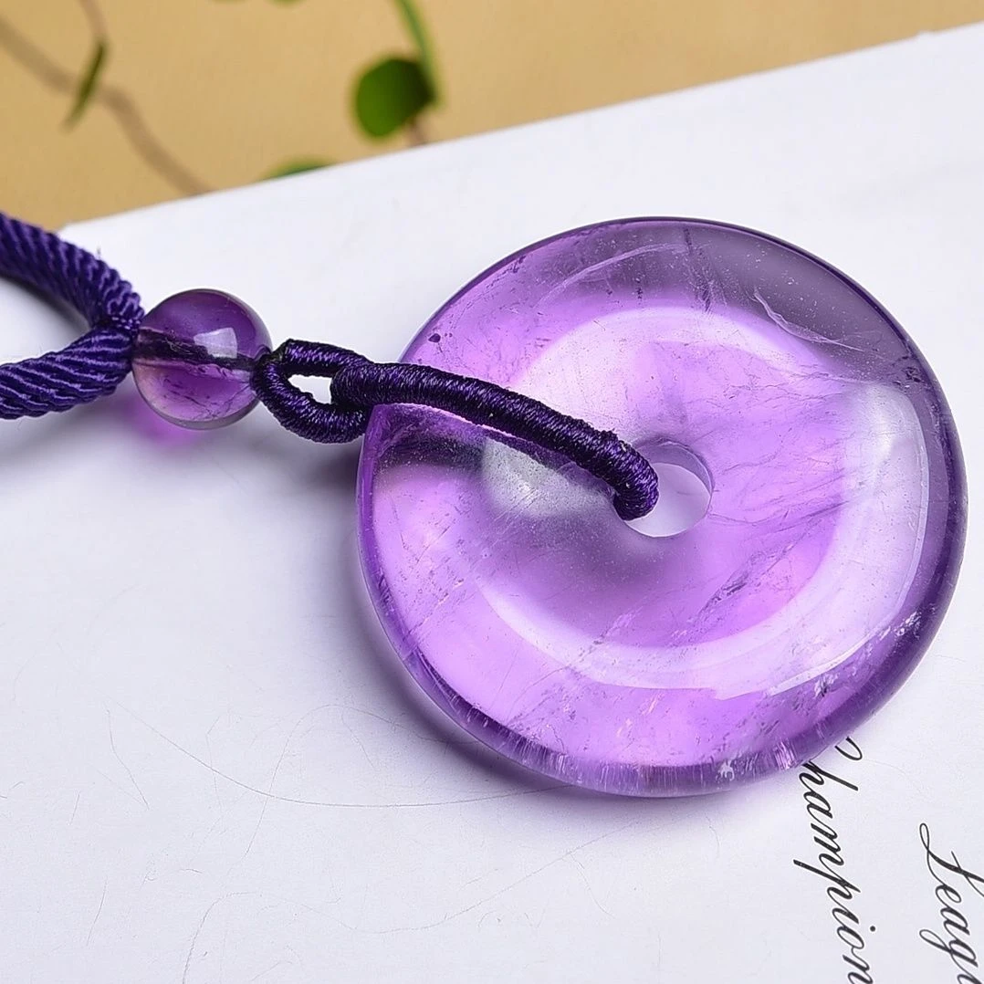天然紫水晶平安扣优雅紫色水晶项链送女友本命年保平安大方得体