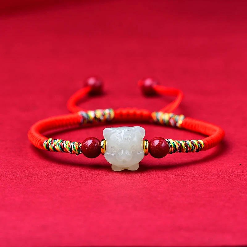 天然和田玉十二生肖虎手绳端午手绳男女款情侣手绳编织红手绳手工