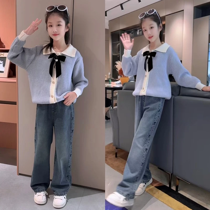 大童牛仔裤子女童秋季新款时尚休闲牛仔直筒裤2024新款春秋装长裤