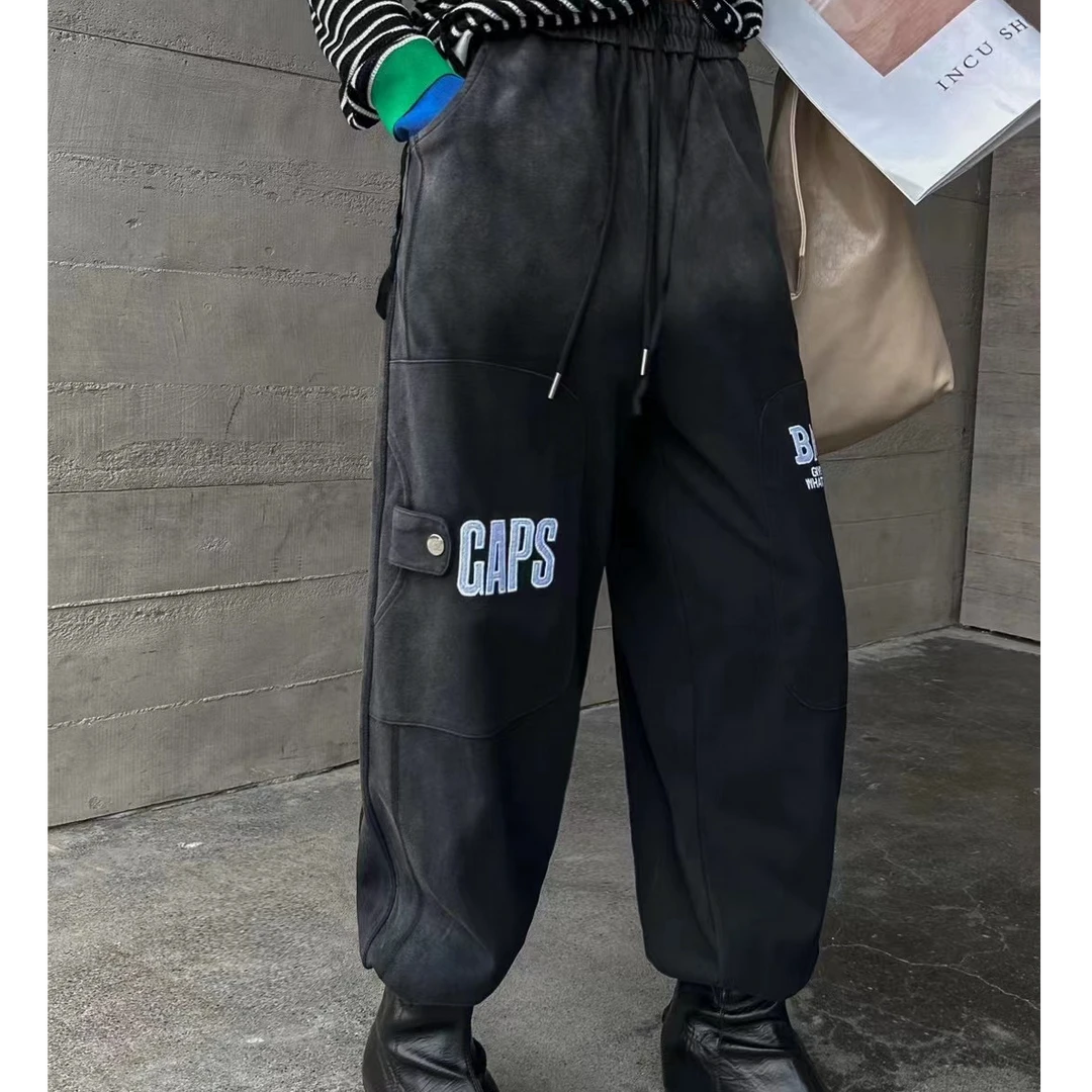 LY家1172#R.D秋季字母印花松紧腰束脚休闲百搭卫裤