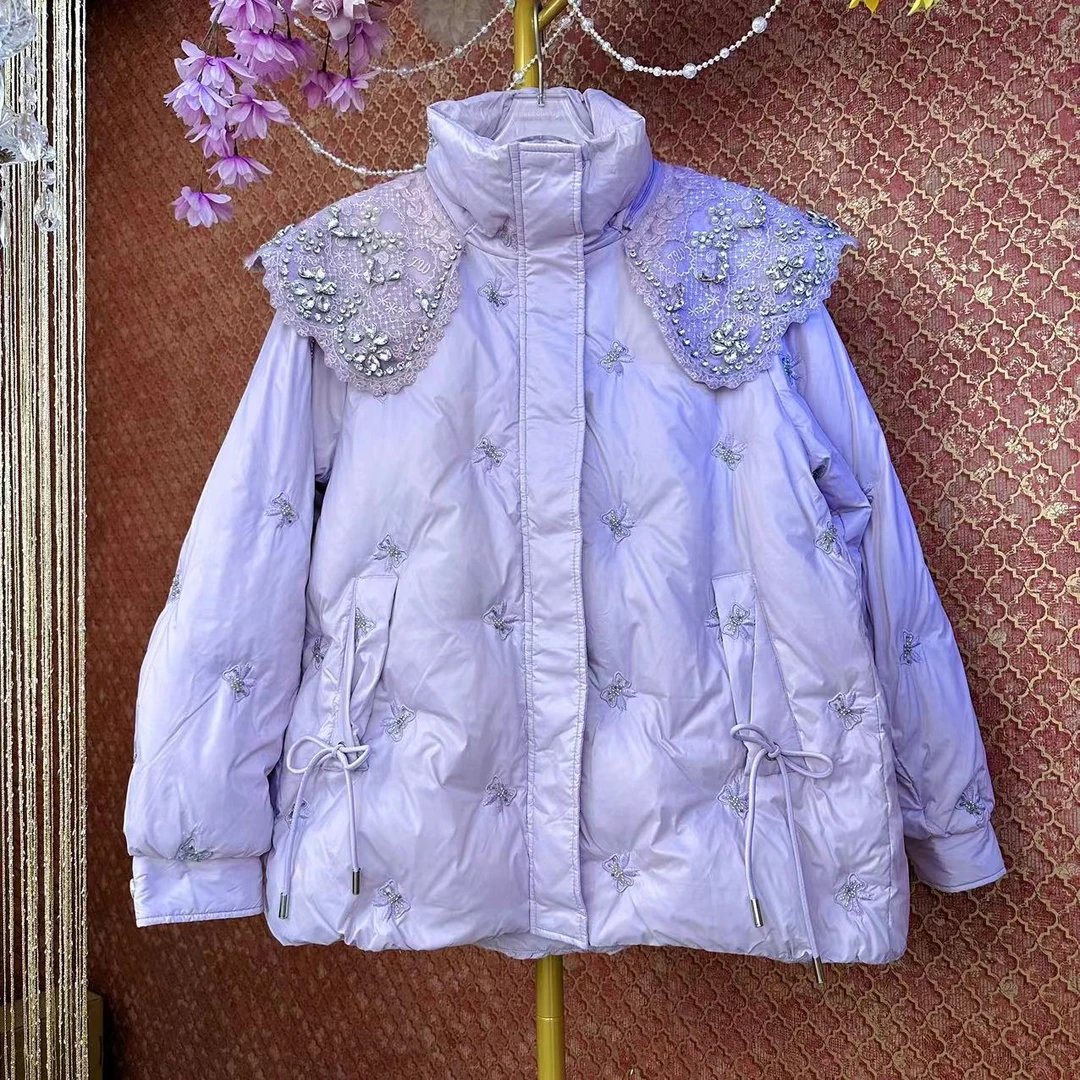 冬季蕾丝重工钻刺绣百搭甜美名媛外套