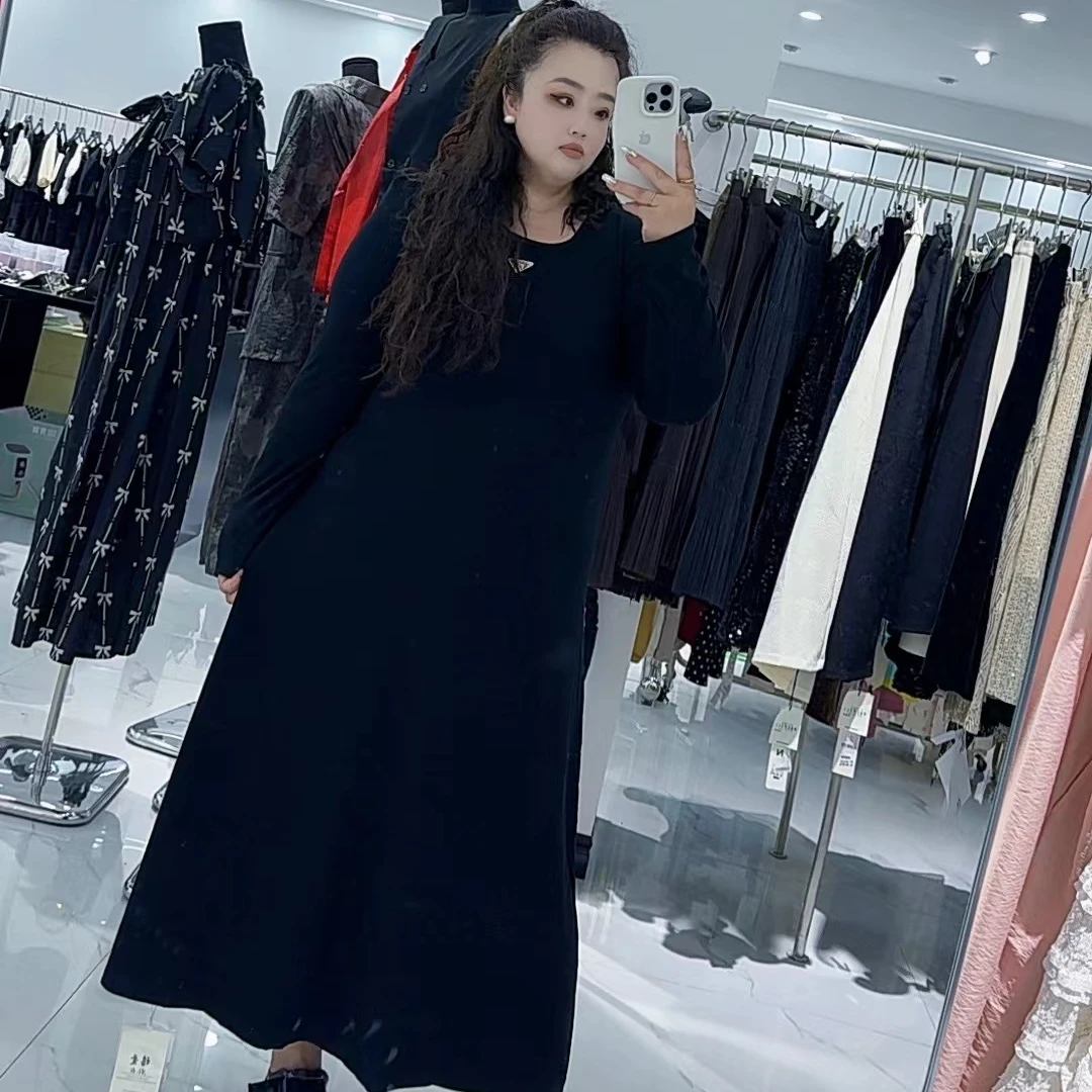 【欢姐推荐】1709新款时尚简约百搭休闲显瘦气质长款长袖连衣裙
