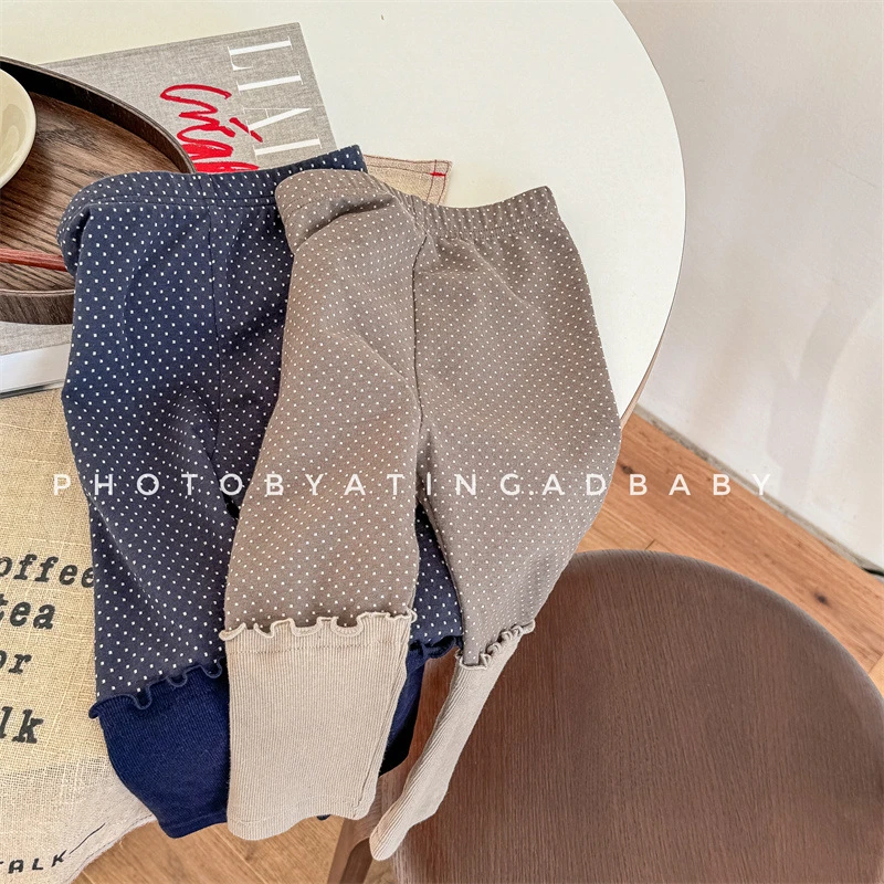 2024春季童装新款 女童春装花边拼接斑点打底裤儿童裤子