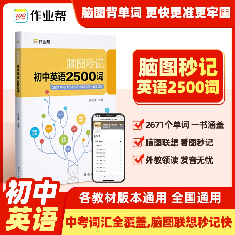 【初中】脑图秒记初中英语2500词初中学生学习必备词汇英语学科