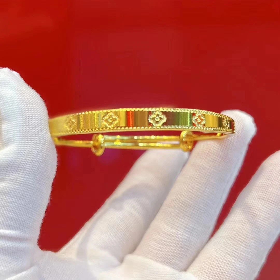 铜合金手镯 （四叶草手镯推拉可调节）实心百搭高定手镯铜合金时尚