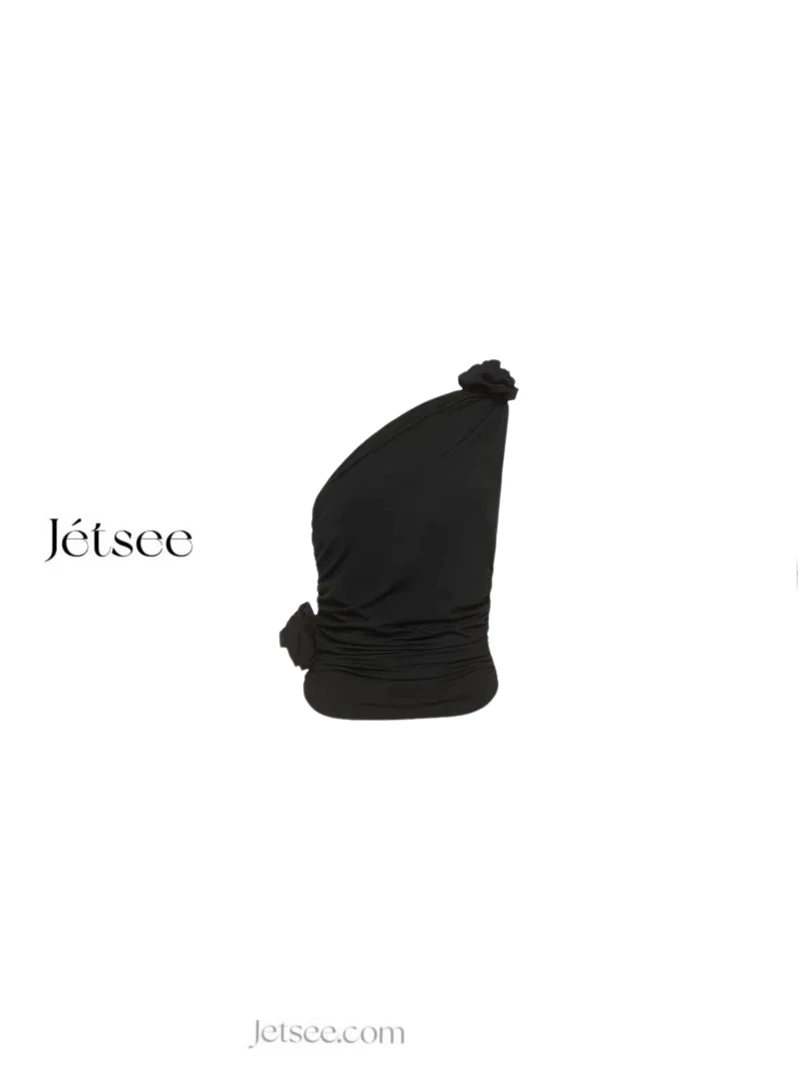 乙见法式浪漫花朵单肩背心Q0002